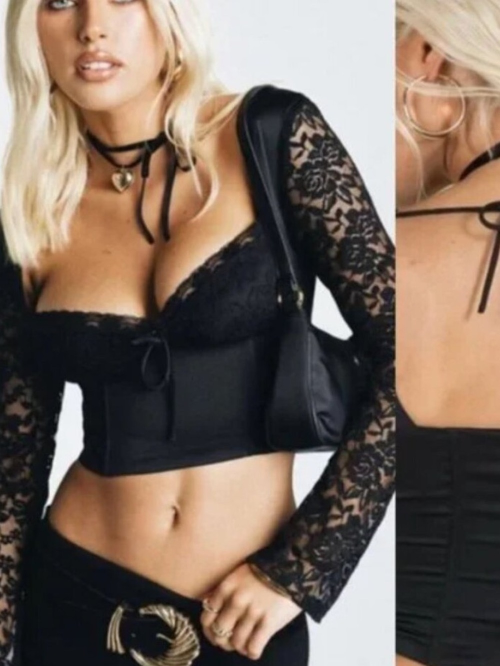 Princess Polly Black Lace Long Sleeve Crop Top